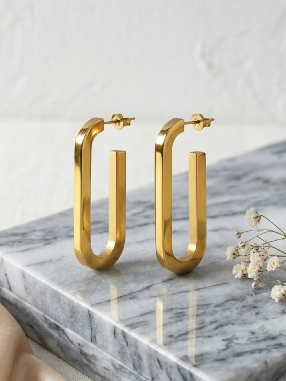 U-Shape Geometric Hoop 18K Gold Plated Stainless Steel Earrings Minimalist